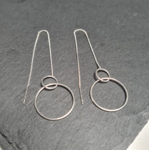 Circle Link Threader Earrings - Silver